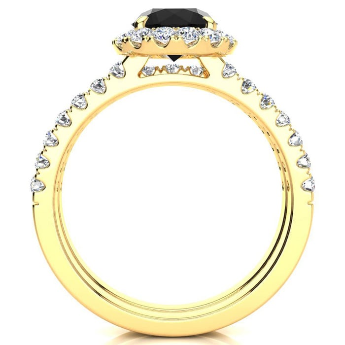 2 Carat Round Black Diamond Halo Bridal Set In 14 Karat Yellow Gold