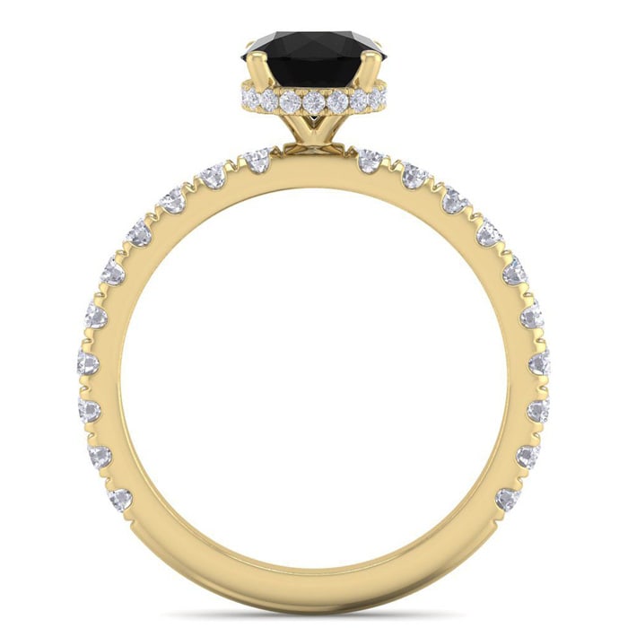 1 1/2 Carat Round Shape Hidden Halo Black Diamond Engagement Ring In 14 Karat Yellow Gold
