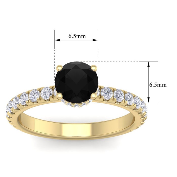 1 1/2 Carat Round Shape Hidden Halo Black Diamond Engagement Ring In 14 Karat Yellow Gold