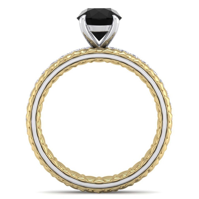 1 1/2 Carat Round Shape Black Diamond Bridal Set In Quilted 14 Karat White and Yellow Gold