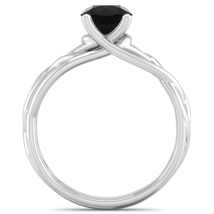 1 Carat Round Black Diamond Solitaire Intricate Vine Engagement Ring In 14 Karat White Gold