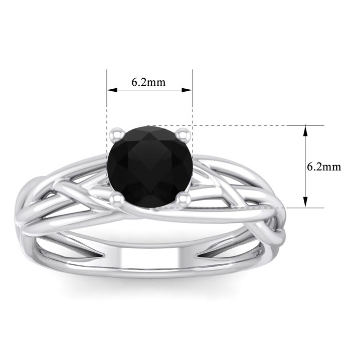 1 Carat Round Black Diamond Solitaire Intricate Vine Engagement Ring In 14 Karat White Gold