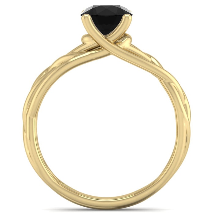 1 Carat Round Black Diamond Solitaire Intricate Vine Engagement Ring In 14 Karat Yellow Gold