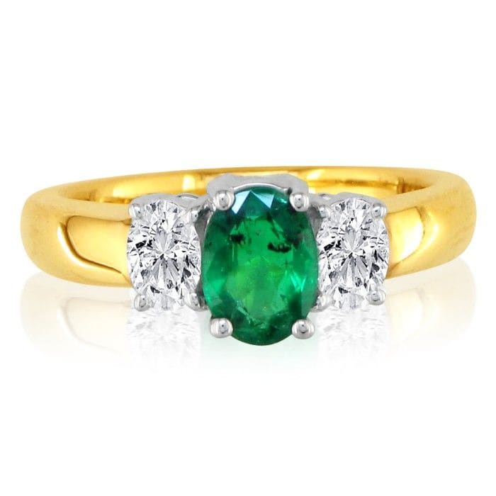 1/2ct Emerald and Oval Diamond Ring in 14k Yellow Gold