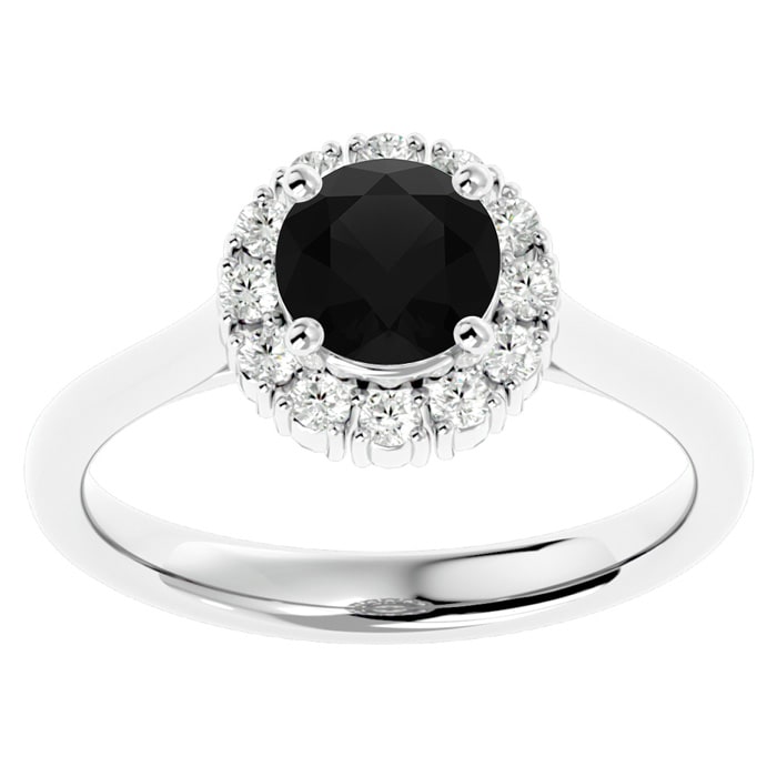 1 1/3 Carat Halo Black Diamond Engagement Ring In 14 Karat White Gold