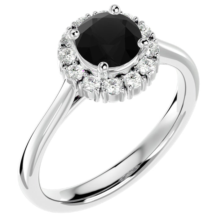 1 1/3 Carat Halo Black Diamond Engagement Ring In 14 Karat White Gold