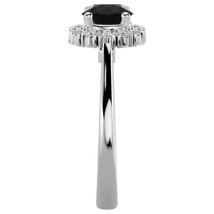 1 1/3 Carat Halo Black Diamond Engagement Ring In 14 Karat White Gold