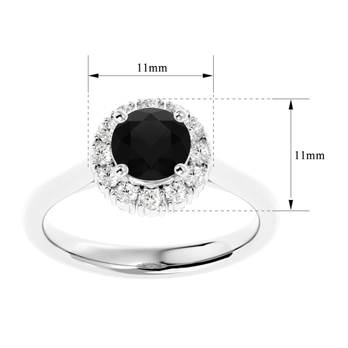 1 1/3 Carat Halo Black Diamond Engagement Ring In 14 Karat White Gold