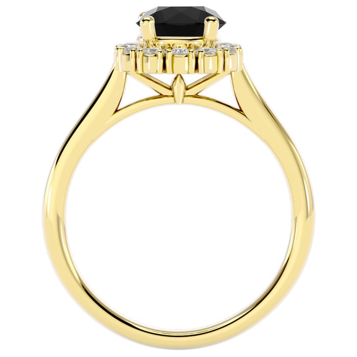 1 1/3 Carat Halo Black Diamond Engagement Ring In 14 Karat Yellow Gold