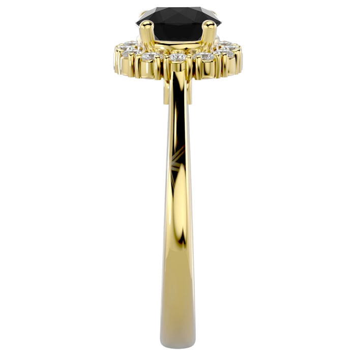 1 1/3 Carat Halo Black Diamond Engagement Ring In 14 Karat Yellow Gold