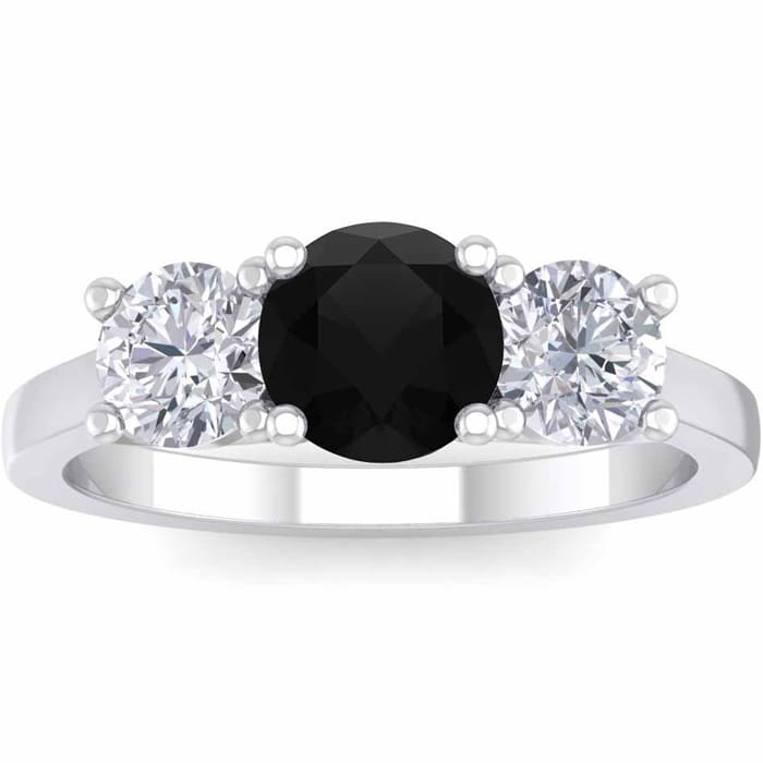 2 Carat Black Diamond Three Stone Ring In 14 Karat White Gold