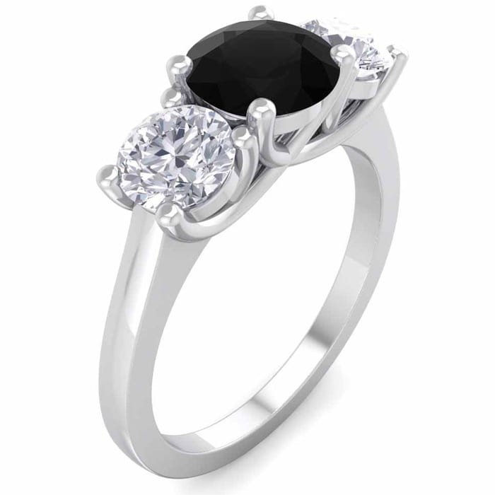 2 Carat Black Diamond Three Stone Ring In 14 Karat White Gold