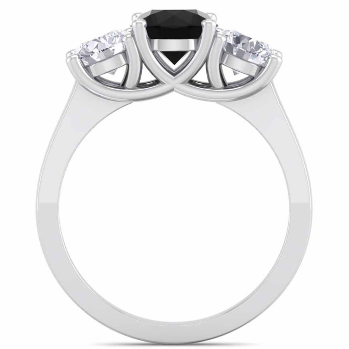 2 Carat Black Diamond Three Stone Ring In 14 Karat White Gold