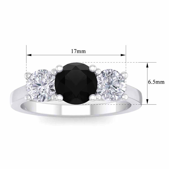 2 Carat Black Diamond Three Stone Ring In 14 Karat White Gold