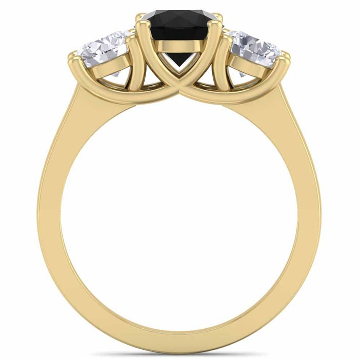 2 Carat Black Diamond Three Stone Ring In 14 Karat Yellow Gold