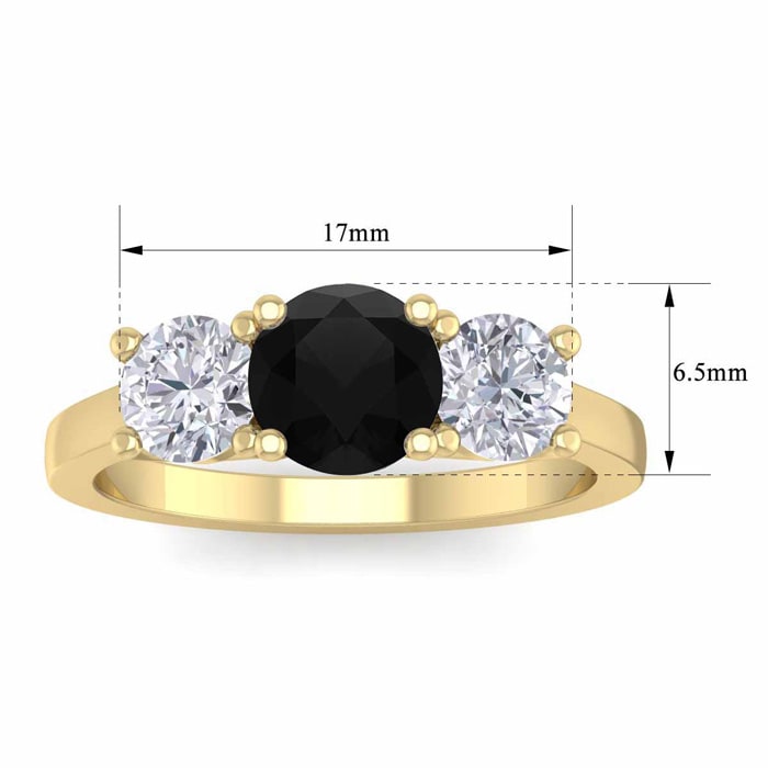 2 Carat Black Diamond Three Stone Ring In 14 Karat Yellow Gold