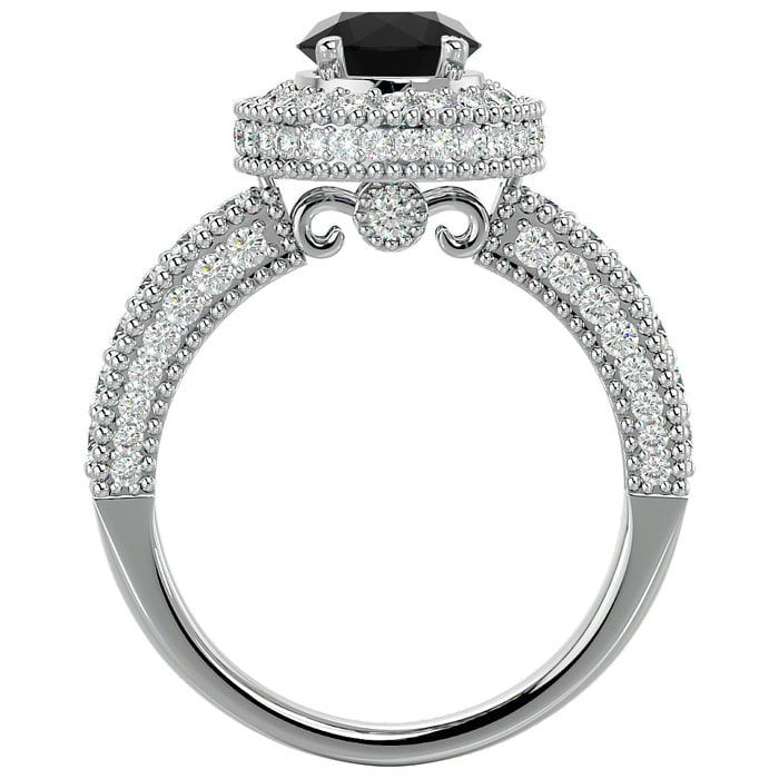 2 1/2 Carat Black Diamond Halo Engagement Ring In 14 Karat White Gold