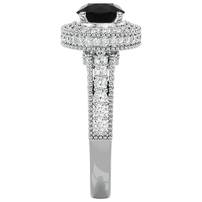 2 1/2 Carat Black Diamond Halo Engagement Ring In 14 Karat White Gold