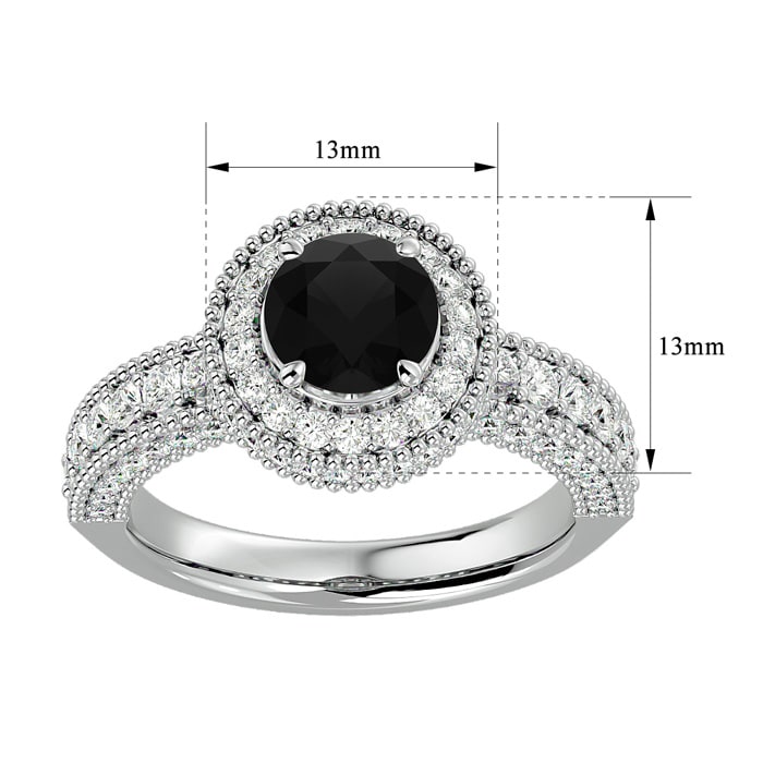 2 1/2 Carat Black Diamond Halo Engagement Ring In 14 Karat White Gold