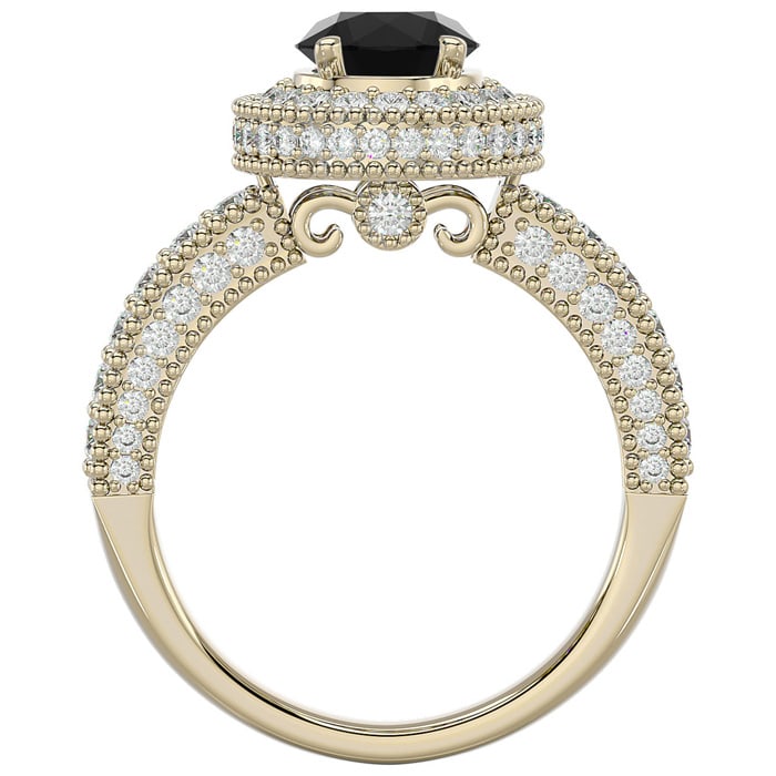 2 1/2 Carat Black Diamond Halo Engagement Ring In 14 Karat Yellow Gold