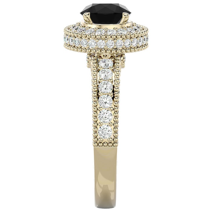 2 1/2 Carat Black Diamond Halo Engagement Ring In 14 Karat Yellow Gold