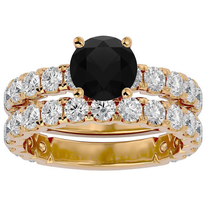 3 1/2 Carat Round Black Diamond Bridal Set In 14 Karat Yellow Gold
