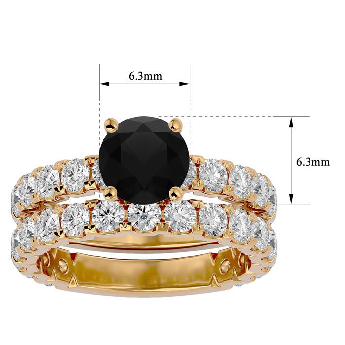 3 1/2 Carat Round Black Diamond Bridal Set In 14 Karat Yellow Gold