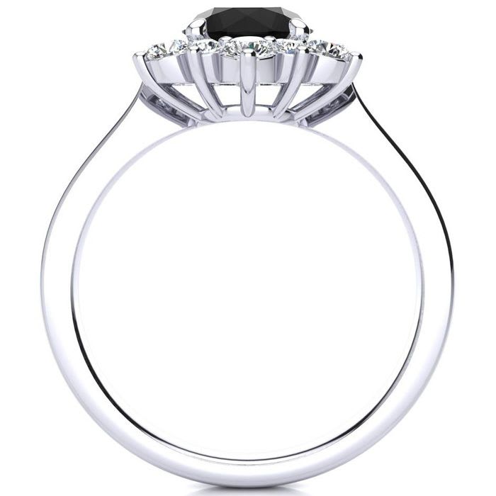 3/4 Carat Round Shape Flower Halo Black Diamond Engagement Ring In 14K White Gold