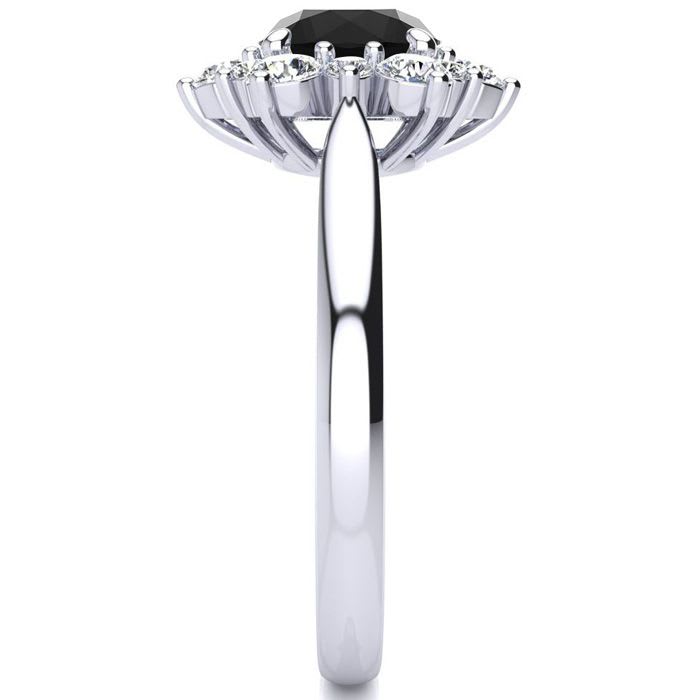 3/4 Carat Round Shape Flower Halo Black Diamond Engagement Ring In 14K White Gold