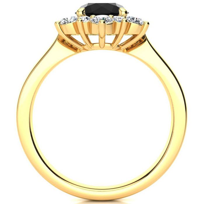 3/4 Carat Round Shape Flower Halo Black Diamond Engagement Ring In 14K Yellow Gold