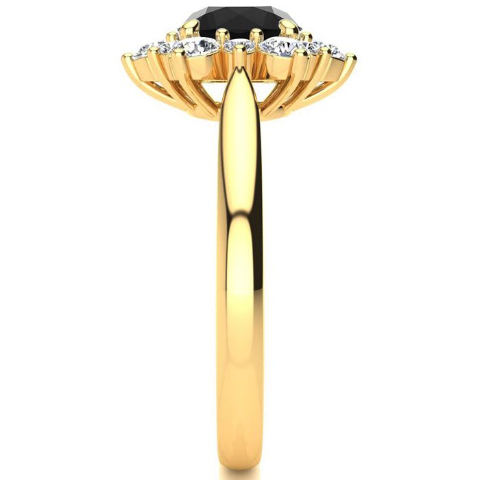 3/4 Carat Round Shape Flower Halo Black Diamond Engagement Ring In 14K Yellow Gold