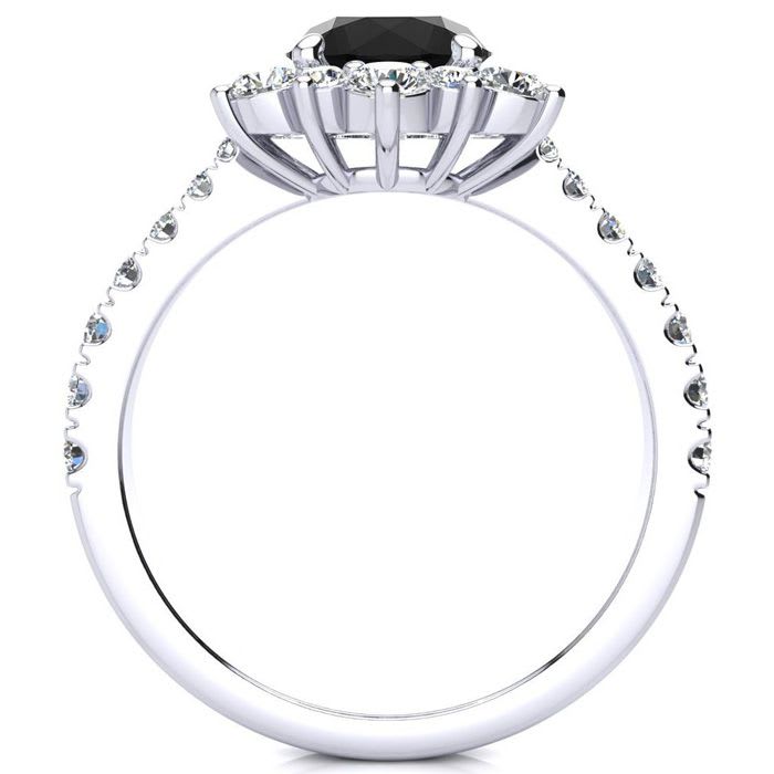 1 Carat Round Shape Flower Halo Black Diamond Engagement Ring In 14K White Gold