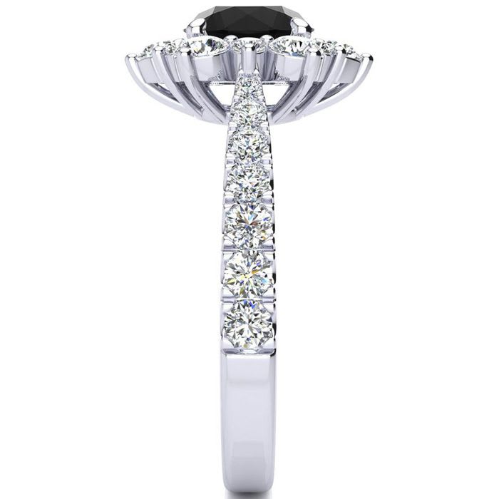 1 Carat Round Shape Flower Halo Black Diamond Engagement Ring In 14K White Gold