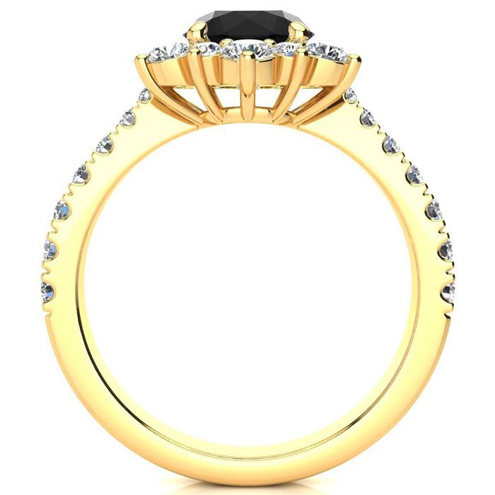 1 Carat Round Shape Flower Halo Black Diamond Engagement Ring In 14K Yellow Gold