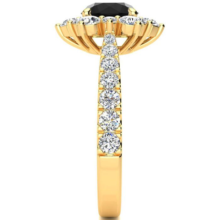 1 Carat Round Shape Flower Halo Black Diamond Engagement Ring In 14K Yellow Gold