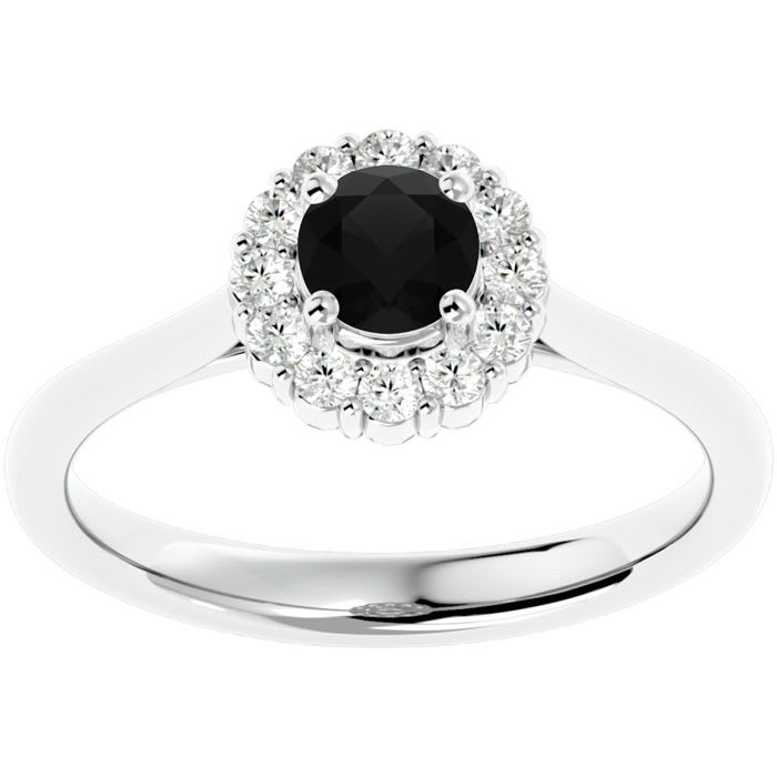 3/4 Carat Halo Black Diamond Engagement Ring In 14 Karat White Gold