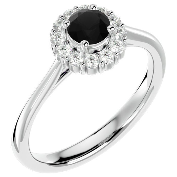 3/4 Carat Halo Black Diamond Engagement Ring In 14 Karat White Gold