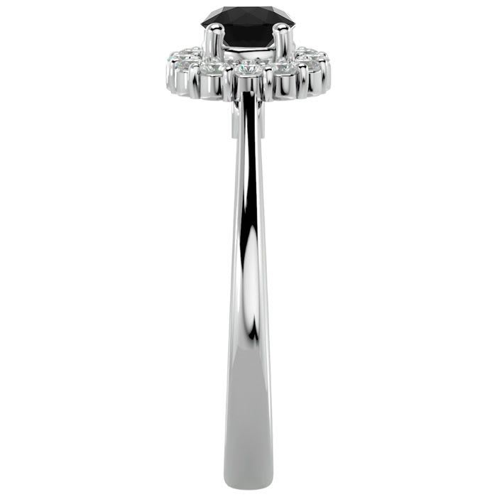 3/4 Carat Halo Black Diamond Engagement Ring In 14 Karat White Gold