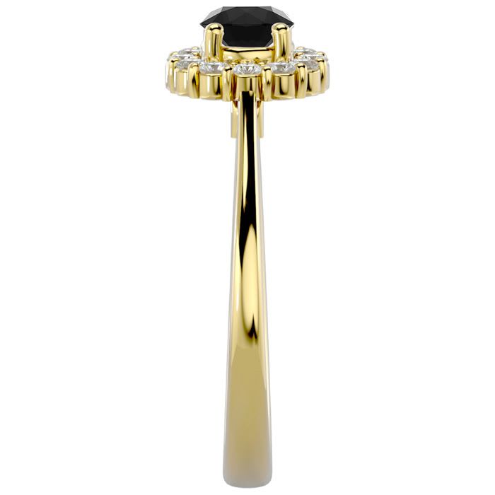 3/4 Carat Halo Black Diamond Engagement Ring In 14 Karat Yellow Gold