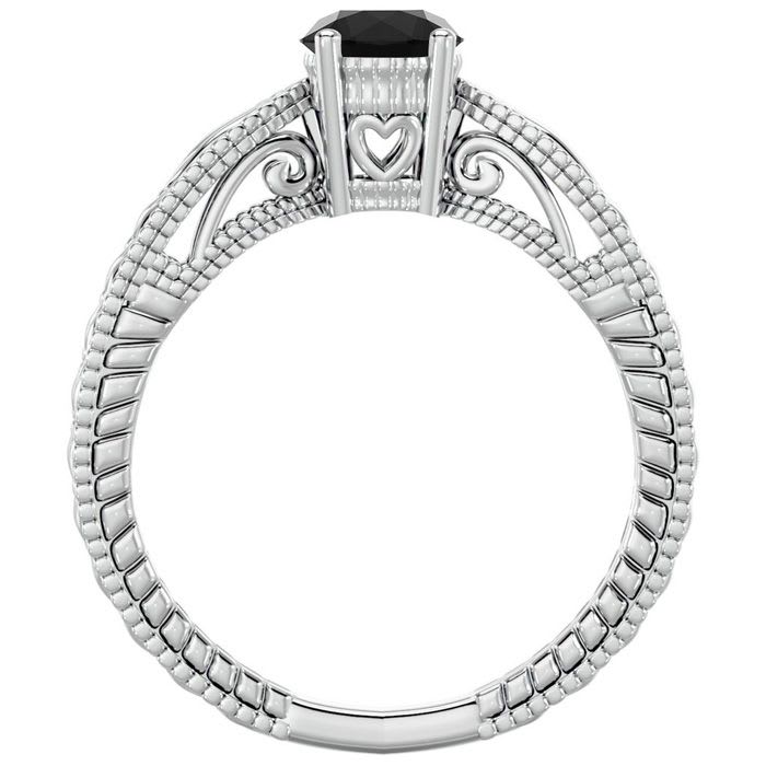 1/2 Carat Black Diamond Solitaire Engagement Ring with Tapered Etched Band In 14 Karat White Gold