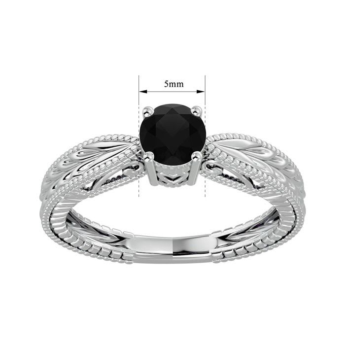 1/2 Carat Black Diamond Solitaire Engagement Ring with Tapered Etched Band In 14 Karat White Gold