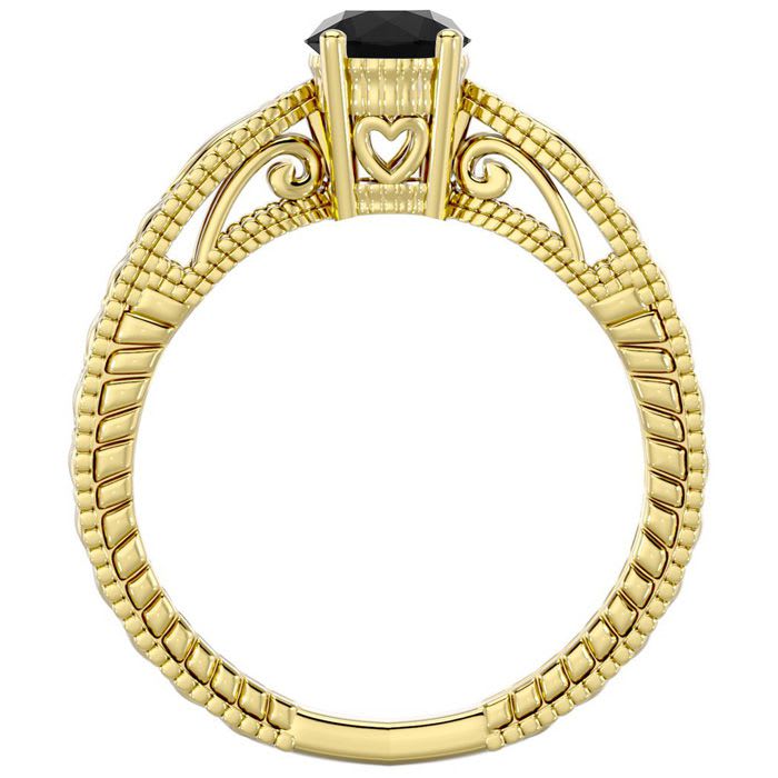 1/2 Carat Black Diamond Solitaire Engagement Ring with Tapered Etched Band In 14 Karat Yellow Gold