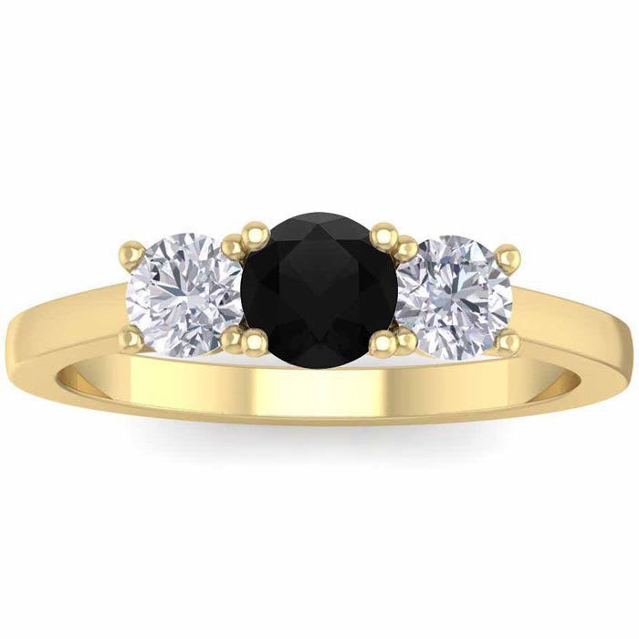 1 Carat Black Diamond Three Stone Ring In 14 Karat Yellow Gold
