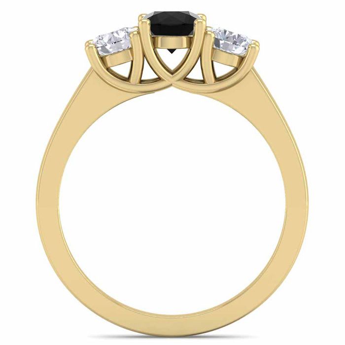 1 Carat Black Diamond Three Stone Ring In 14 Karat Yellow Gold