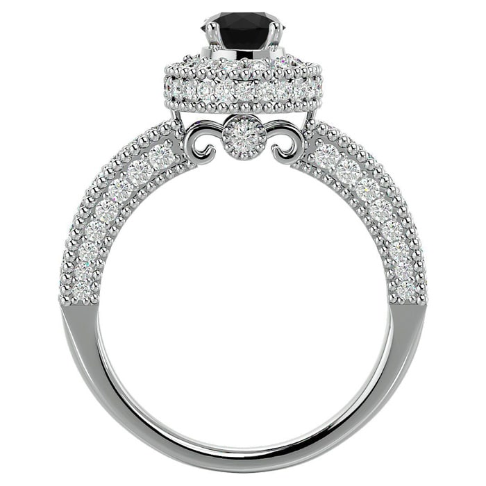 1 1/2 Carat Black Diamond Halo Engagement Ring In 14 Karat White Gold