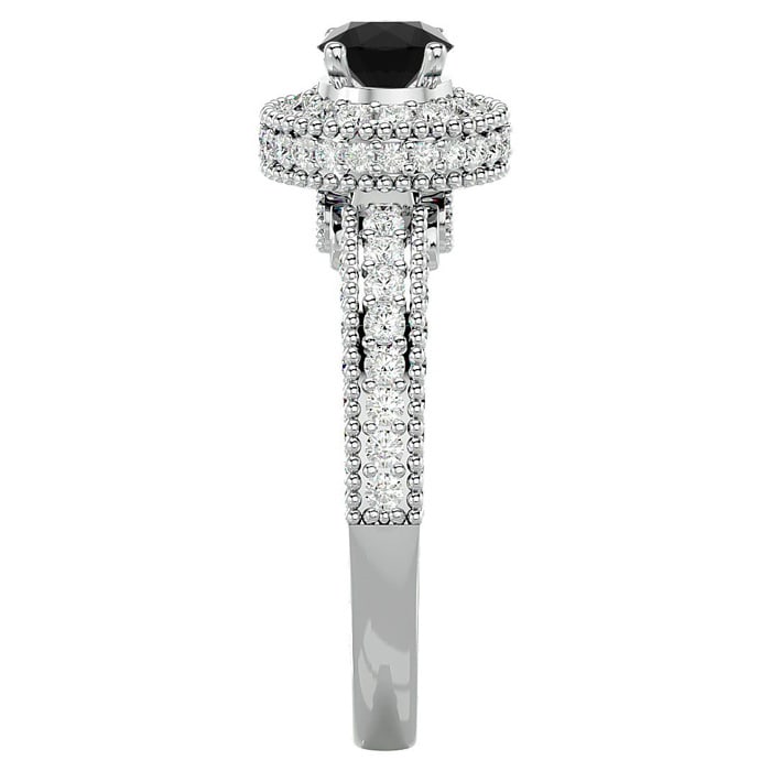 1 1/2 Carat Black Diamond Halo Engagement Ring In 14 Karat White Gold