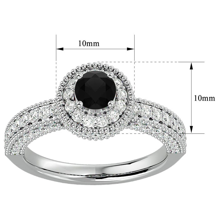 1 1/2 Carat Black Diamond Halo Engagement Ring In 14 Karat White Gold