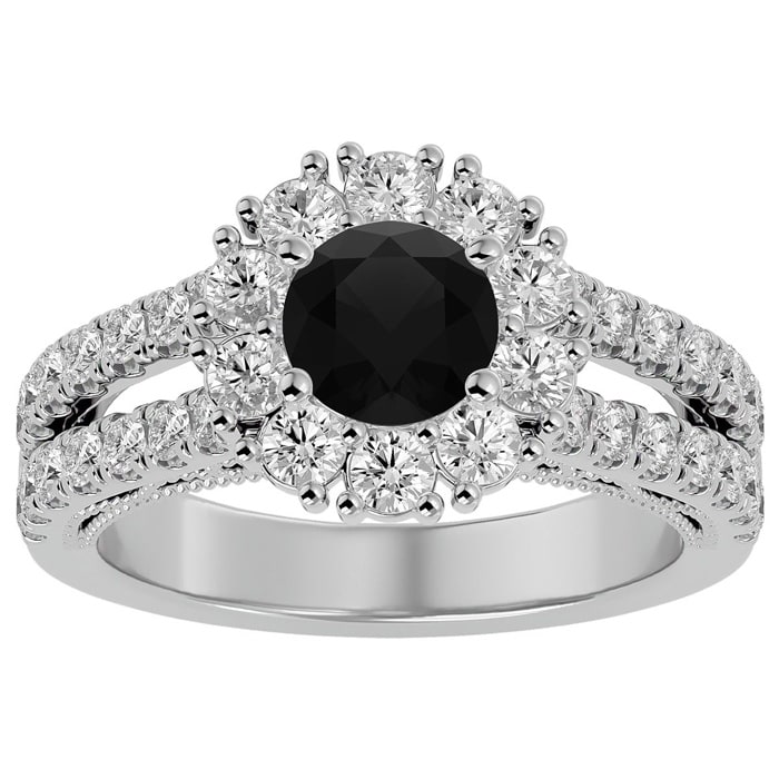 2 1/4 Carat Black Diamond Halo Engagement Ring In 14 Karat White Gold