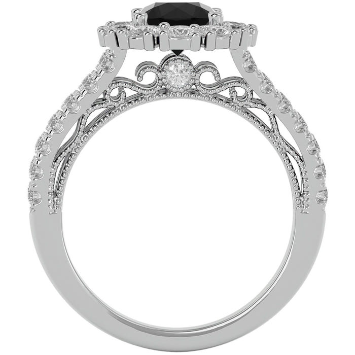2 1/4 Carat Black Diamond Halo Engagement Ring In 14 Karat White Gold