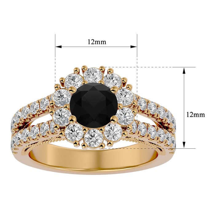 2 1/4 Carat Black Diamond Halo Engagement Ring In 14 Karat Yellow Gold